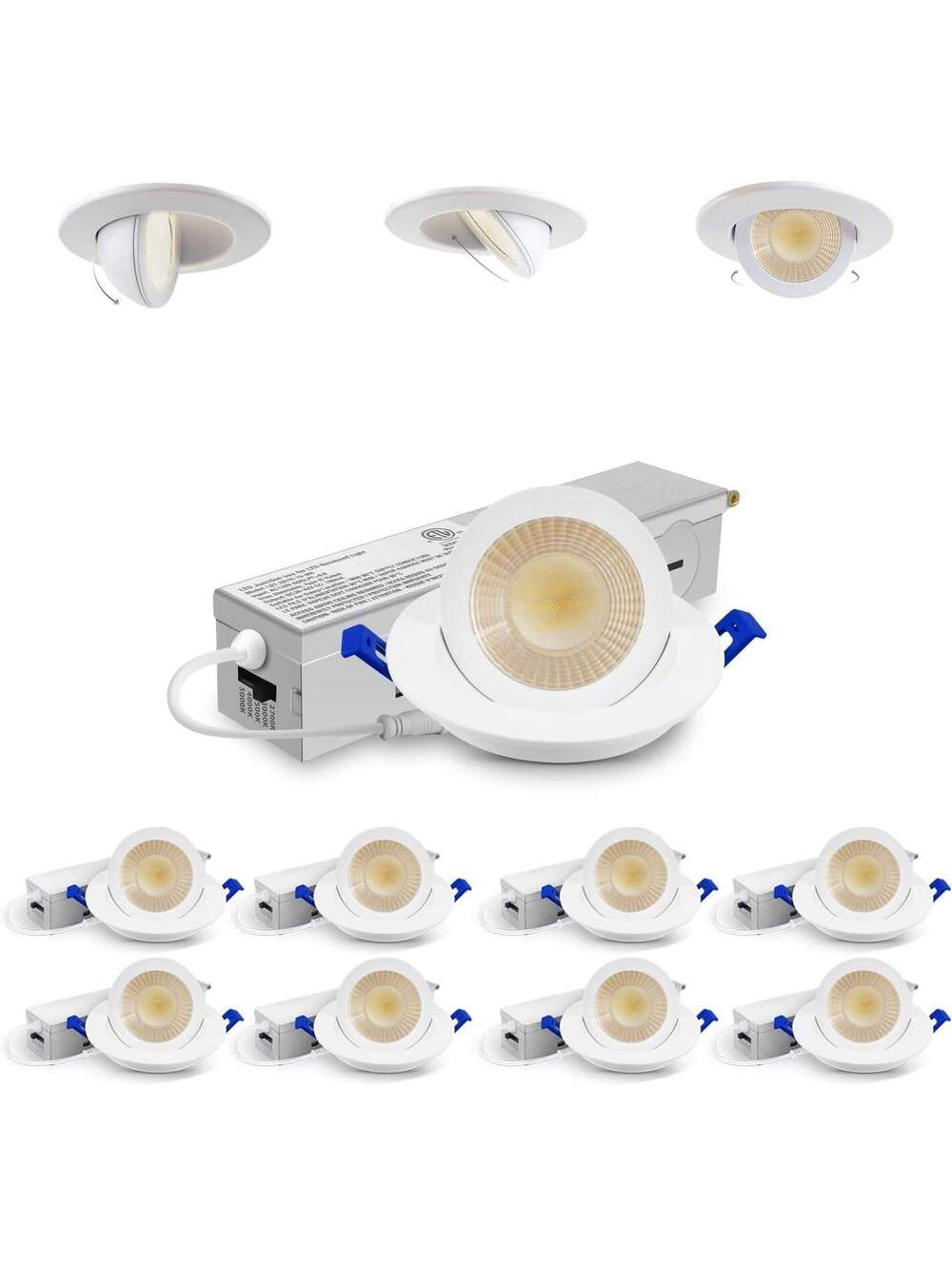 2 Inch Gimbal LED Recessed Light, 5CCT, 5W, 550LM, 8 Pack